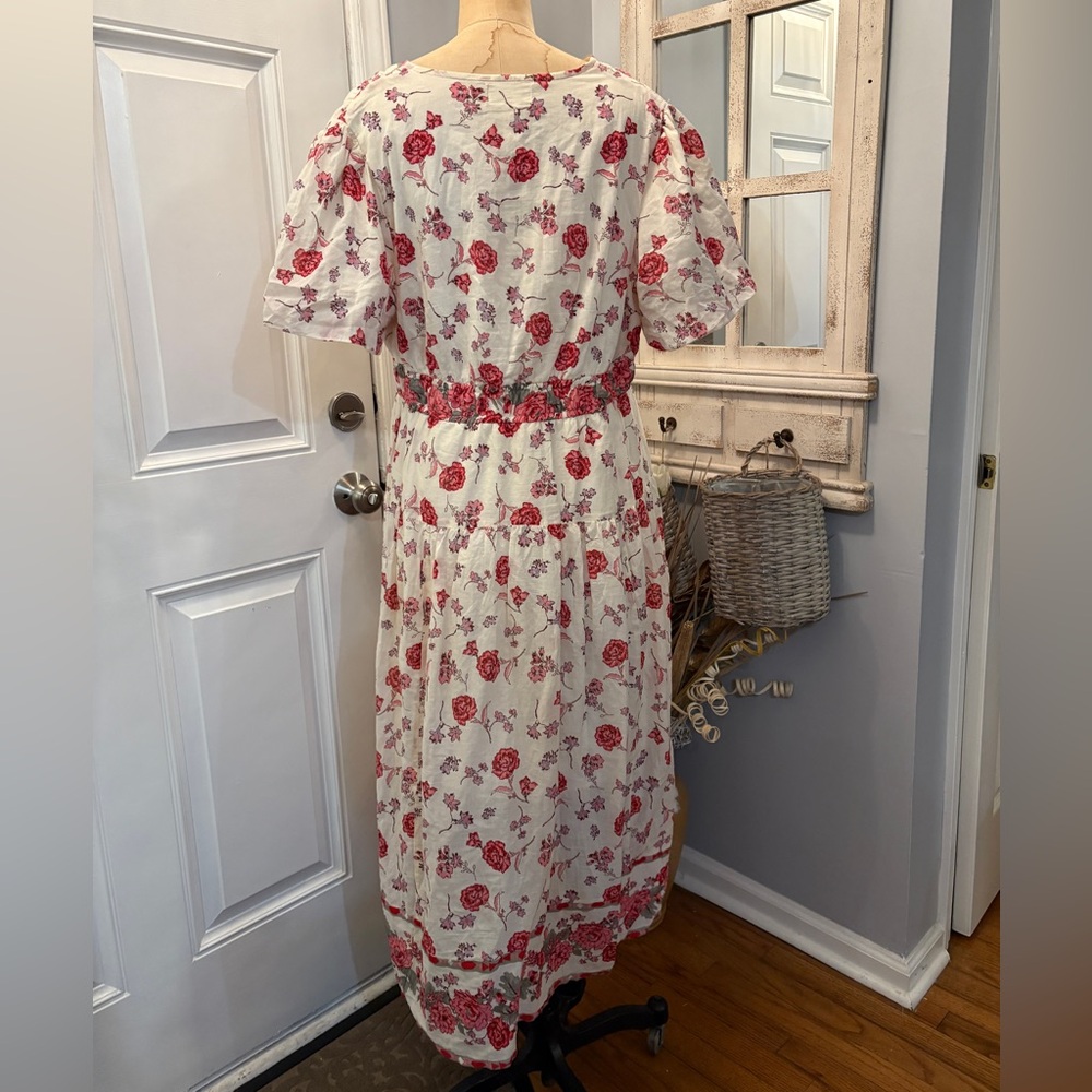 Jessica‎ Simpson White and Red Bell Sleeve Coquette Floral Midi Dress Size XL - Picture 3 of 3